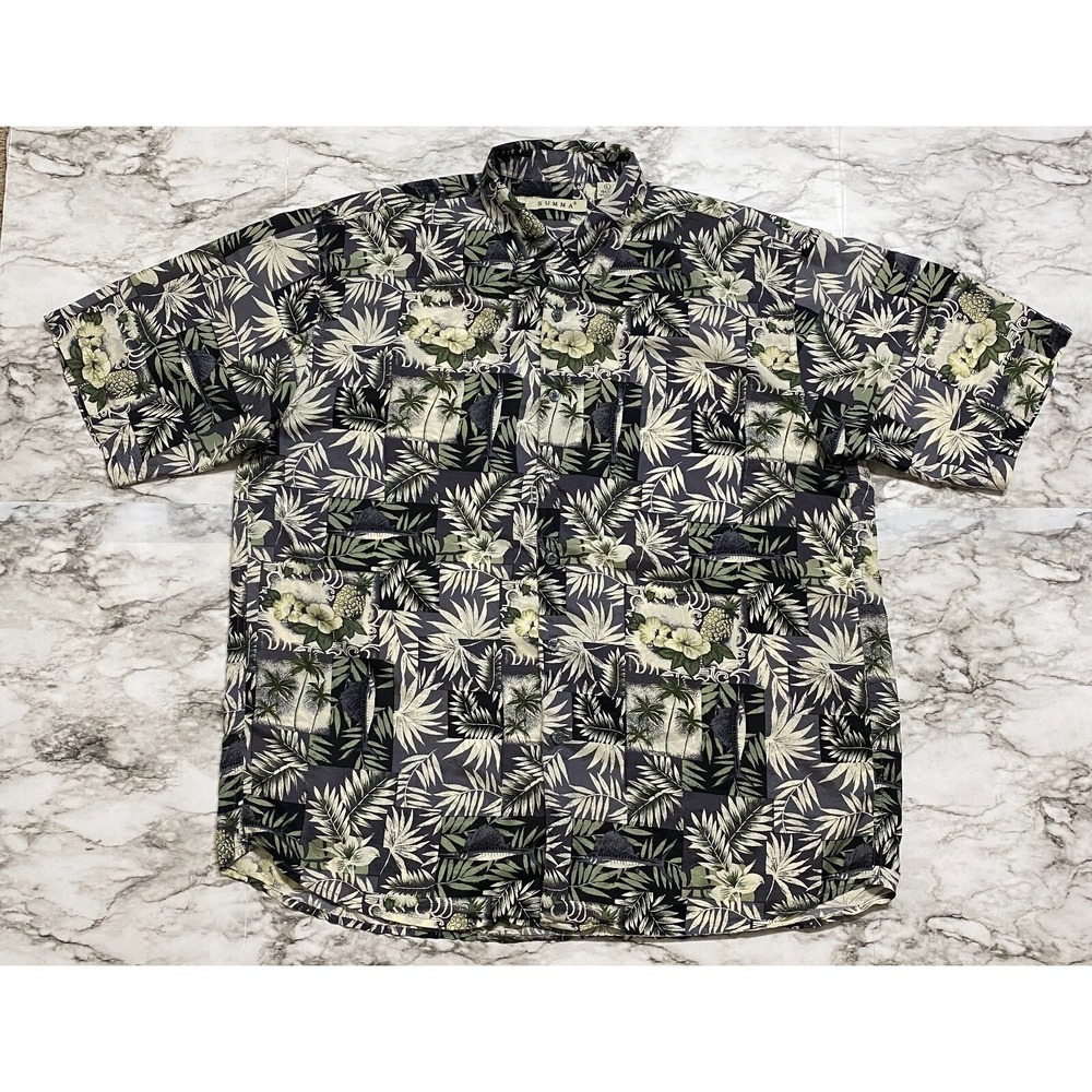 SUMMA Shirt Mens Size L Multicolor Floral Aloha Hawaiian Silk Nylon Short Sleeve